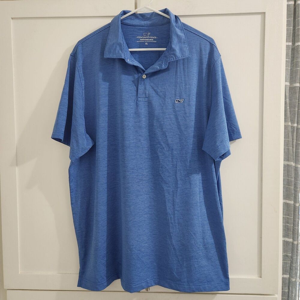 Vineyard Vines Polo Shirt Mens XL Blue Striped Performance Golf Short Sleeve Top